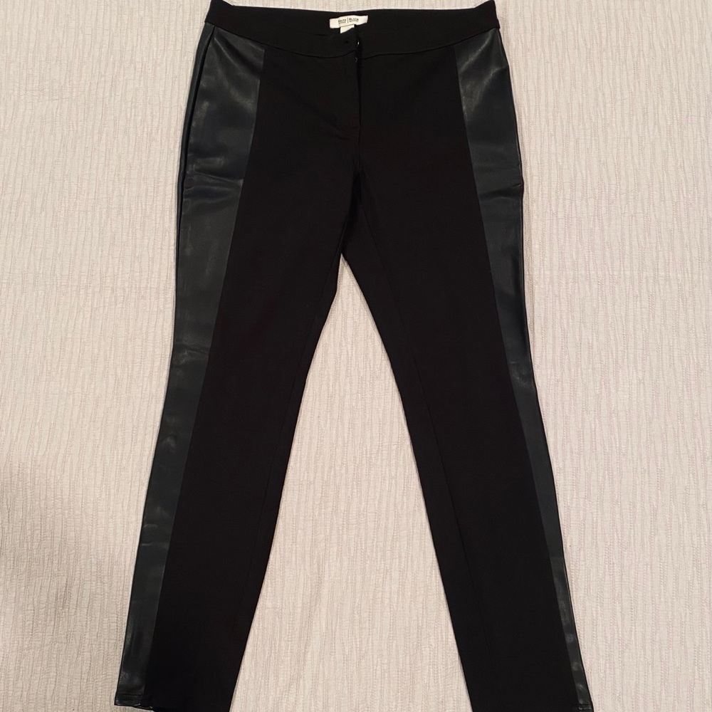 Black leather side-stripe leggings
